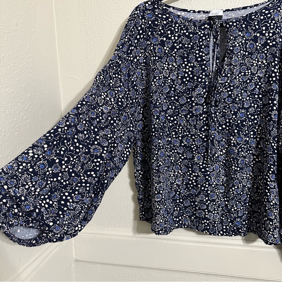 Eloquii Boho Balloon Sleeve Blue Floral Print Tunic Blouse - Picture 2 of 8